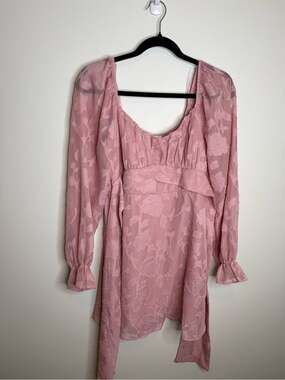 Thirty thirty Dusty Pink Long Sleeve Floral Tie-Back Mini Dress size large